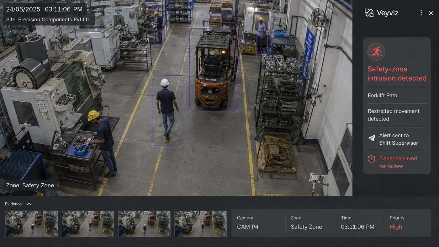 Existing CCTV cameras connected to a Veyviz manufacturing workflow