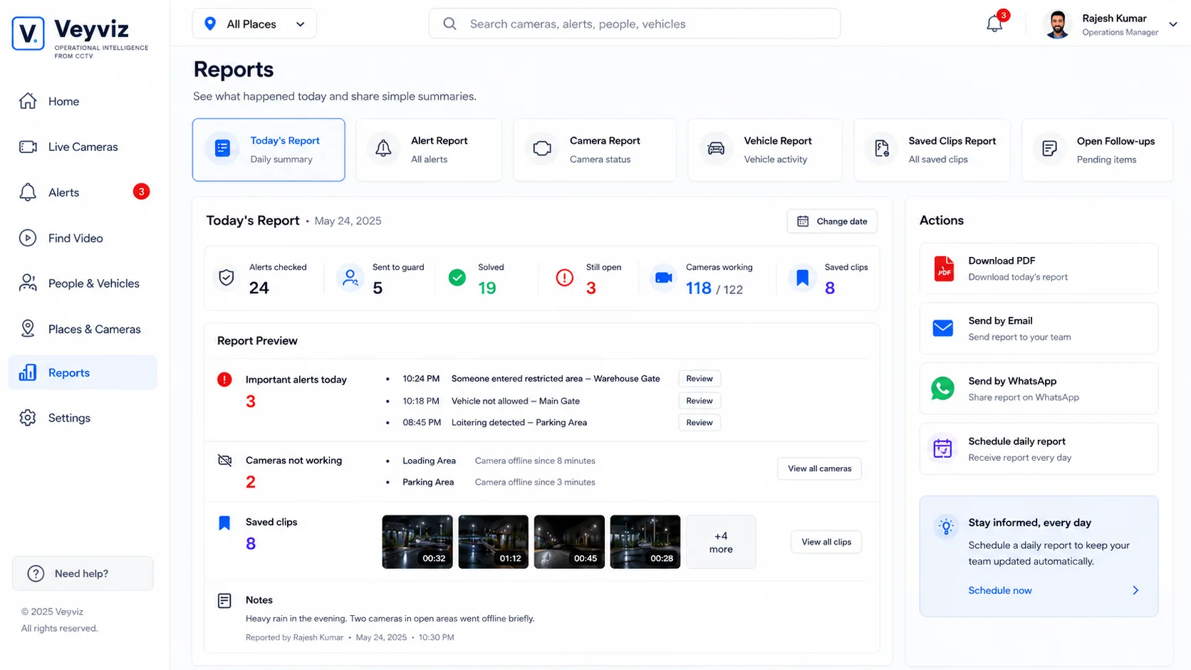 Veyviz Reports screen